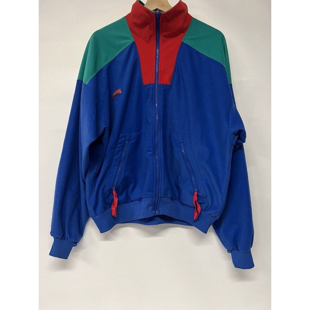 Vintage columbia jacket blue green color block red teal blue Mens XL felt fleece